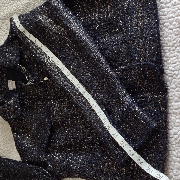 NWT Chico's Sz 2(12/14) Classic Navy Foil Tweed Long Sleeve Jacket Gold Metallic - Picture 9 of 16